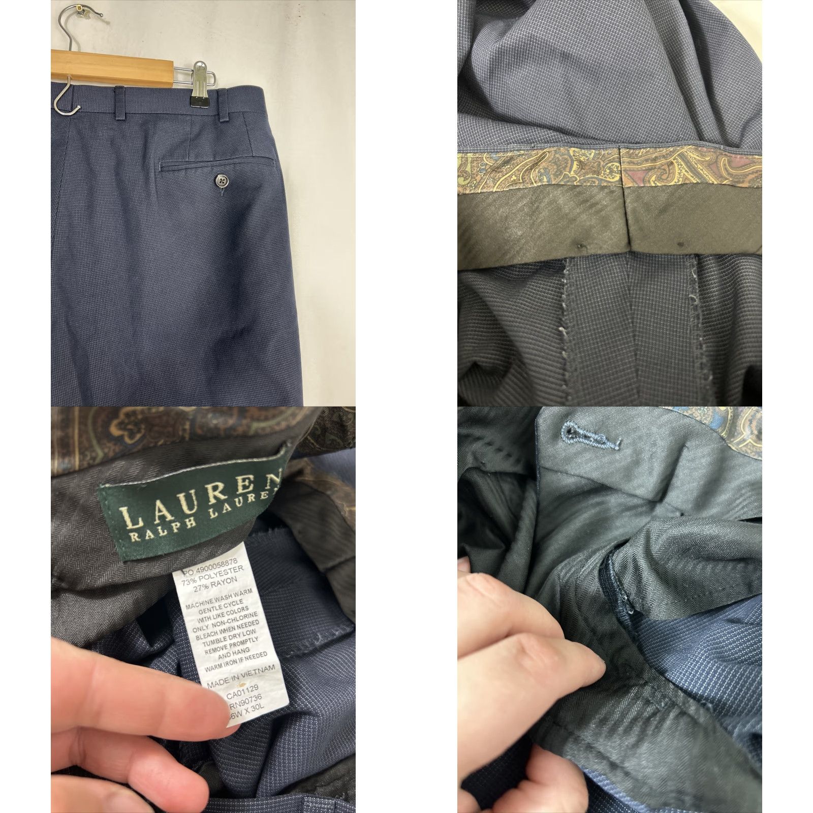 Ralph Lauren Lauren Ralph Lauren Dress Pants Geometric Polyester Rayon Mens 36x30 Blue Black 36 Regular Inseam 30 Dress Pants Mens Blue Geometric Pattern Size US 36 / EU 52 - 9 Thumbnail