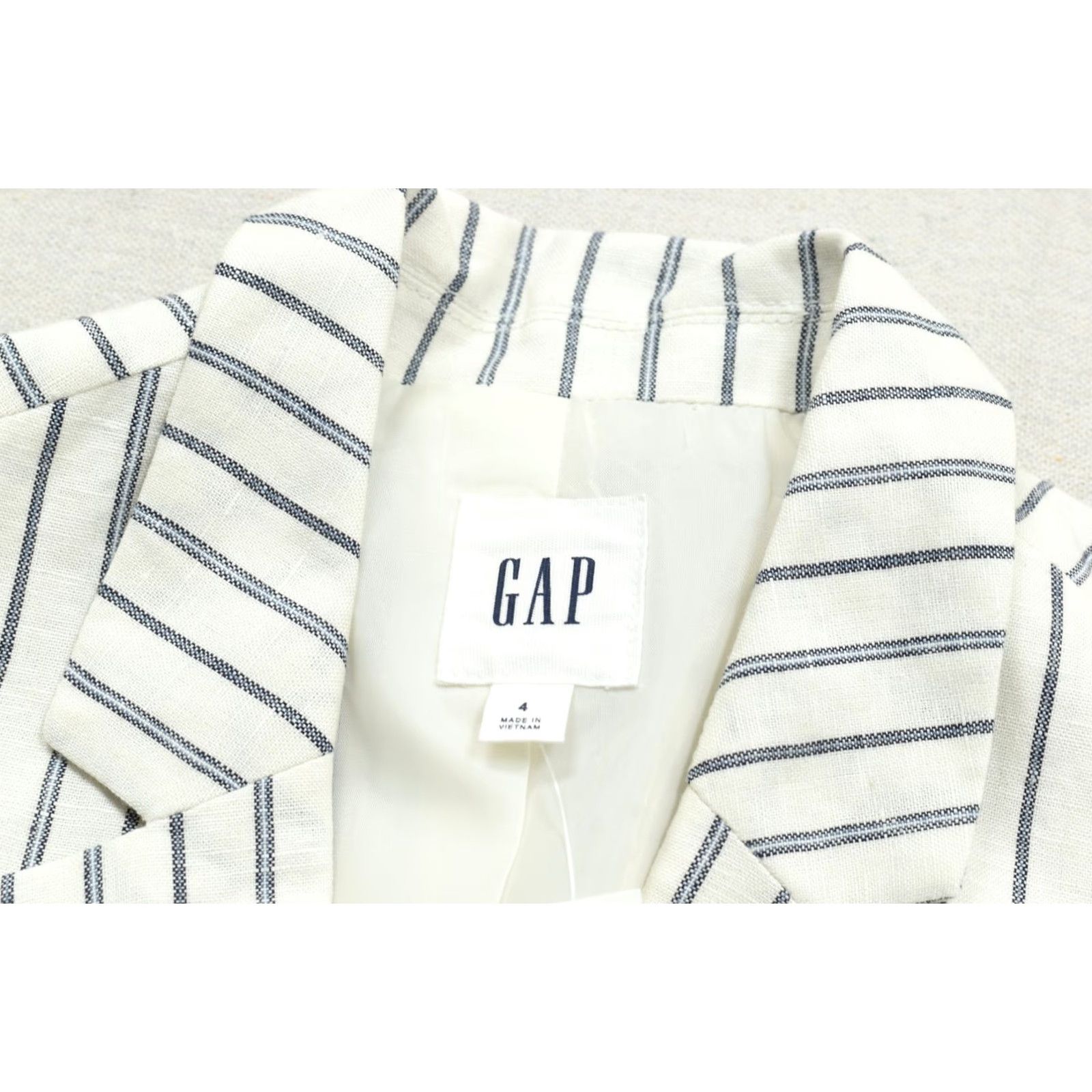 Gap GAP Blazer Jacket Womens Size 4 White Blue Striped Linen Blend One Button NWT Size S / US 4 / IT 40 - 6 Thumbnail