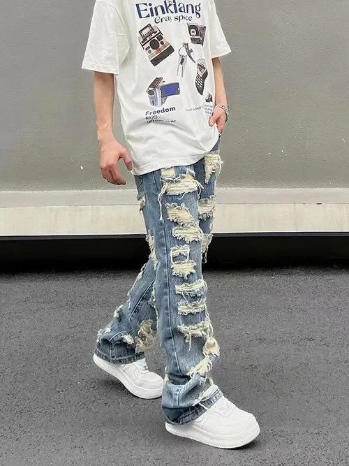 Japanese Brand × Jean Retro washed street ripped straight jeans Size US 32 / EU 48 - 1 Thumbnail