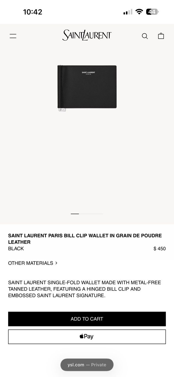 Saint Laurent Paris Saint Laurent Bill Clip Bifold Wallet Black Size ONE SIZE - 5 Thumbnail