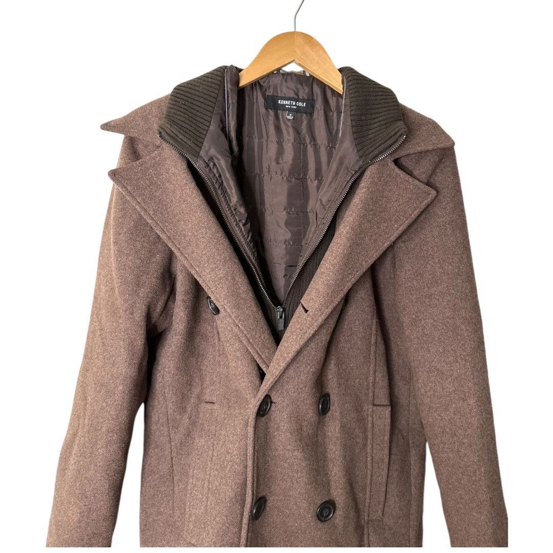 Kenneth Cole Mens Small Kenneth Cole Double Breasted Wool Brown Pea coat Size US S / EU 44-46 / 1 - 3 Thumbnail