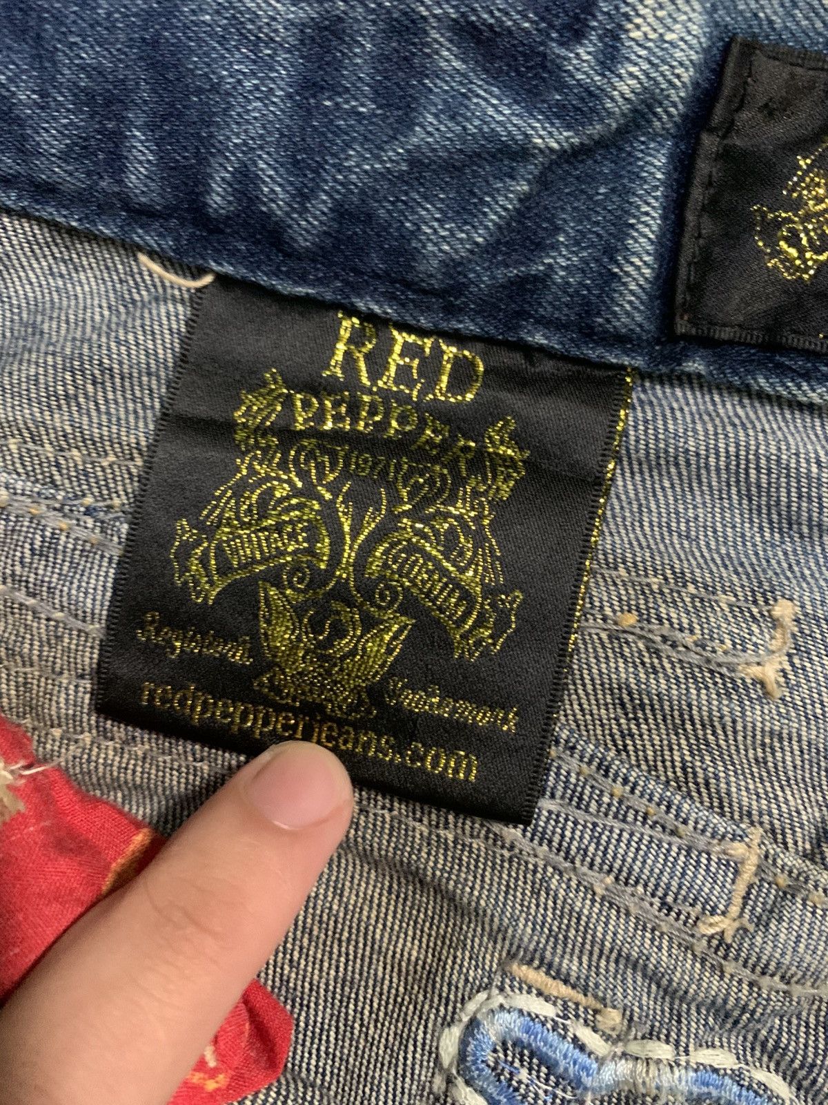 If Six Was Nine Flare Red papper Japanese Punk Skull Distressed Denim Size US 31 - 19 Thumbnail