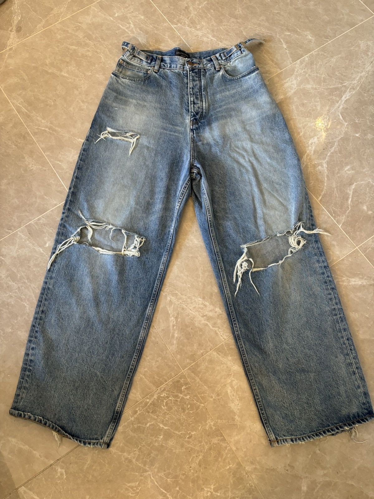 image of Balenciaga Thrashed Skater Denims in Blue, Men's (Size 33)