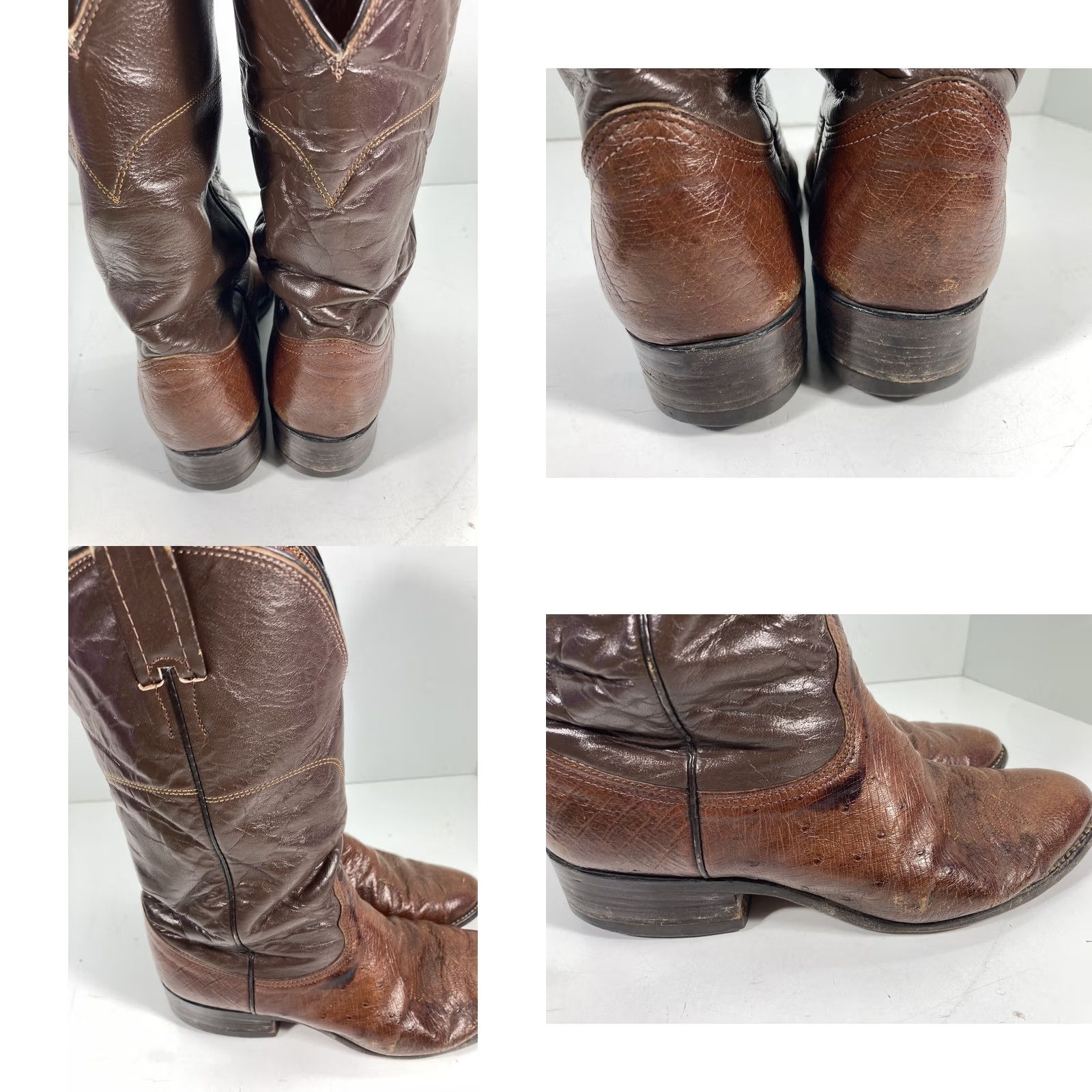 Vintage Nocona Boots Western Boot Mens 8.5 D Brown Leather Ostrich VTG Two Tone Cowboy NT Size US 9 / EU 42 - 8 Thumbnail