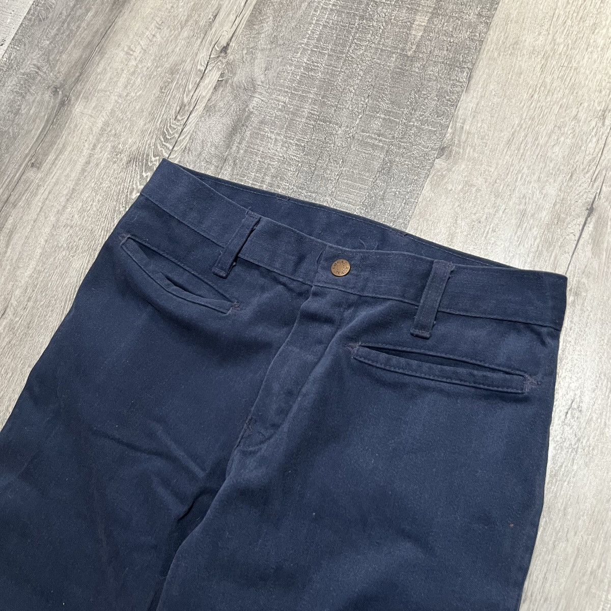 Vintage VTG Cheap Jeans 70s Blue Flared Hippie Low Rise Suede Pants Size 28" / US 6 / IT 42 - 4 Thumbnail
