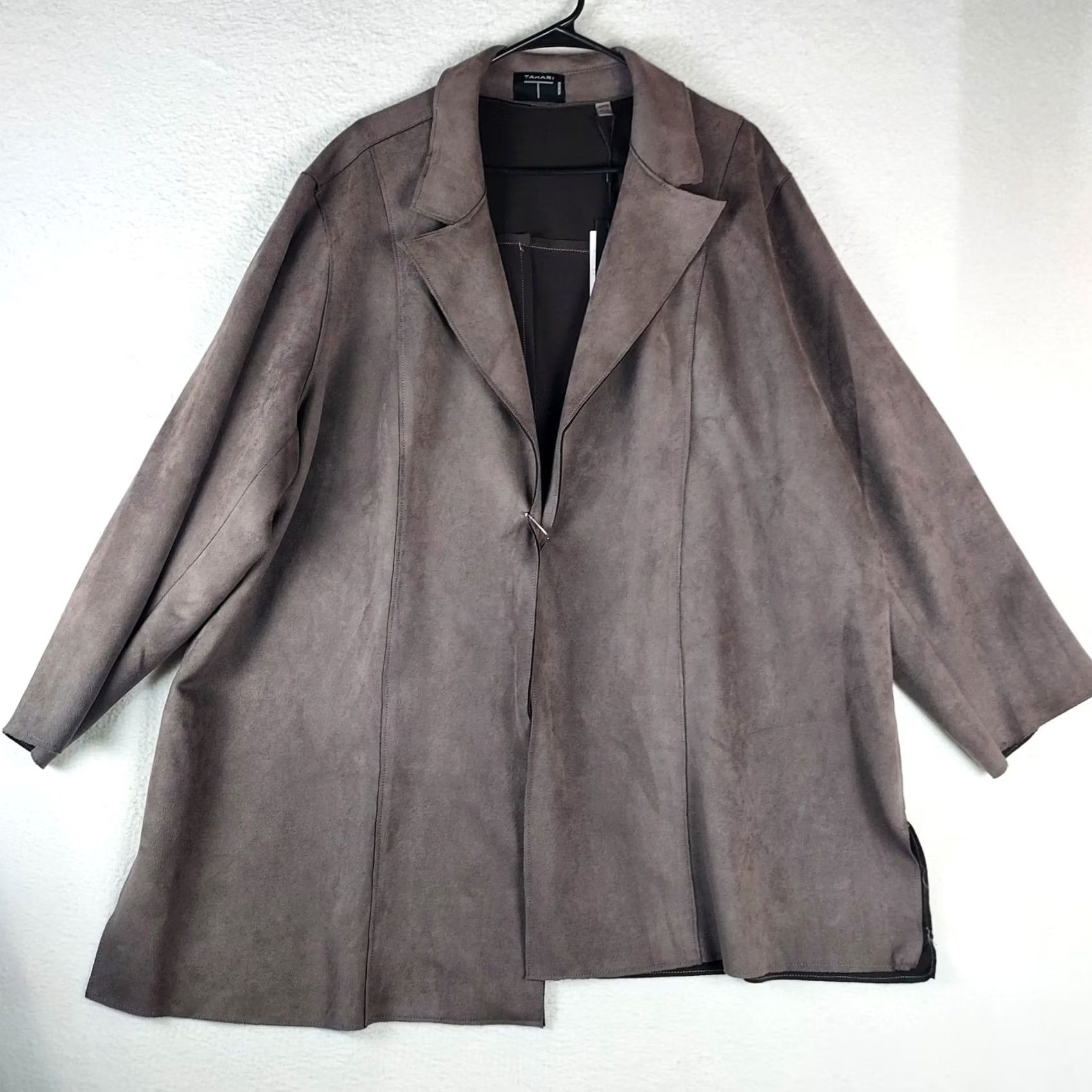 Vintage Tahari 3X Faux Leather Open Front Jacket Plus Size Topper Ash Smoke NWT Size XXL / US 16-18 / IT 52-54 - 2 Thumbnail