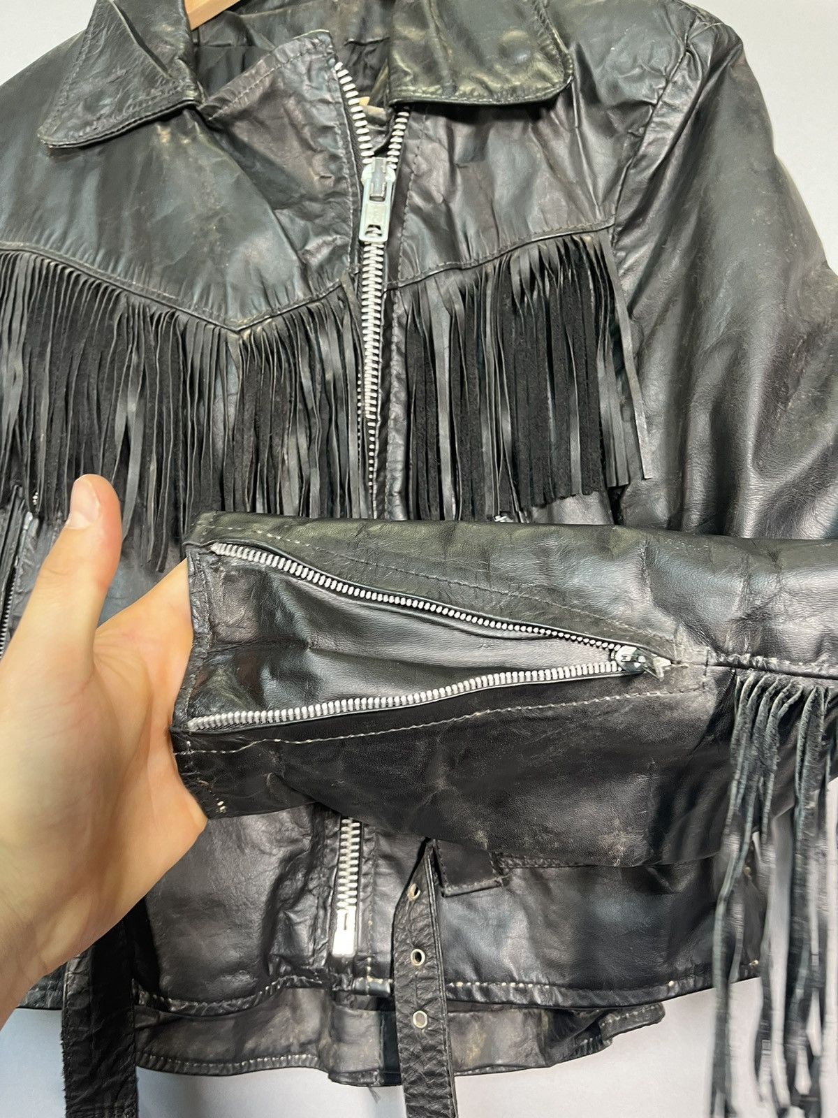 Vintage 1970s / 1980s Vintage Punk Fringe Leather Jacket Made in USA Size XL / US 12-14 / IT 48-50 - 12 Thumbnail
