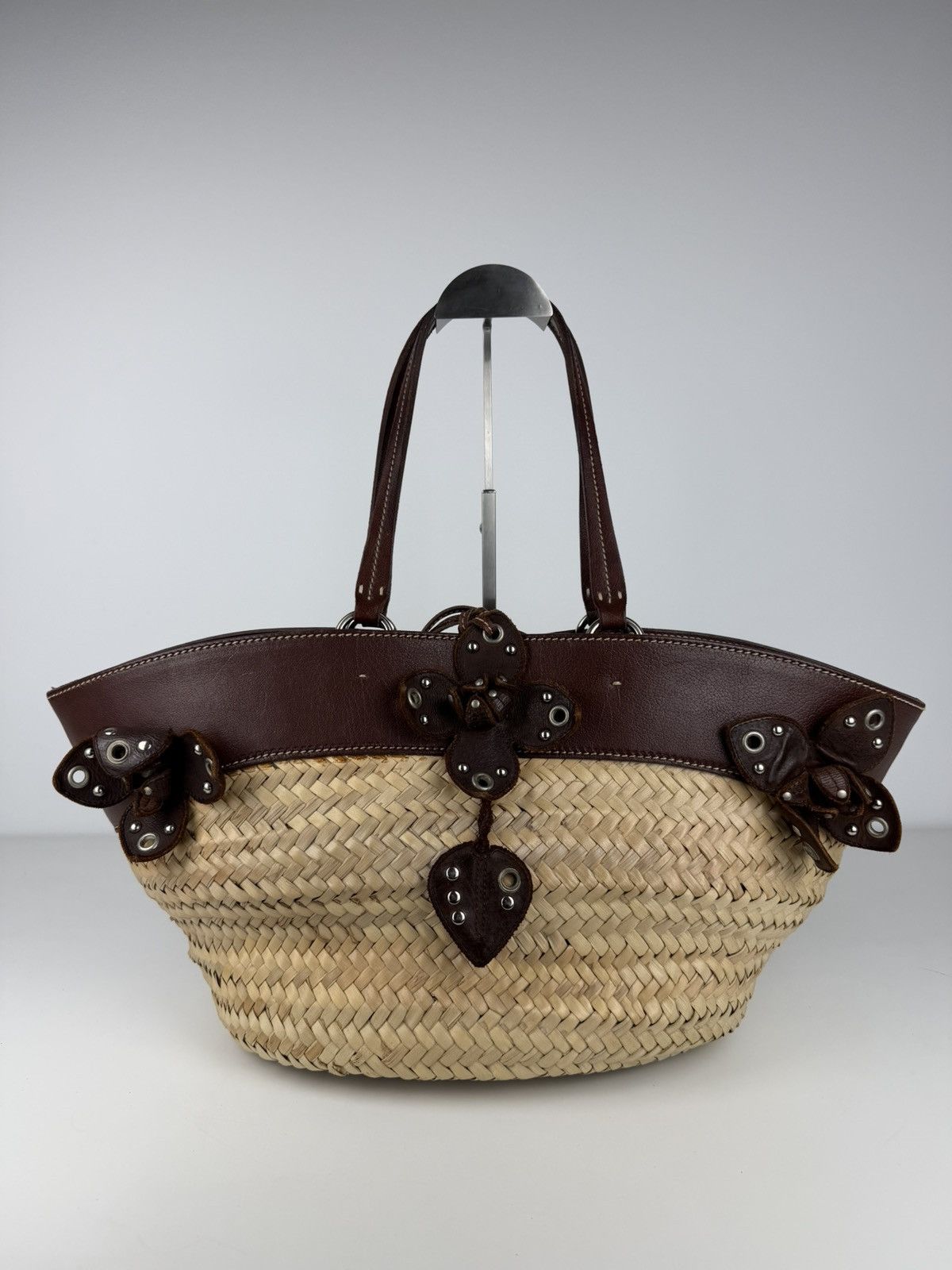 Miu Miu Vintage 90s archive miu miu raffia and leather tote bag Size ONE SIZE - 2 Thumbnail
