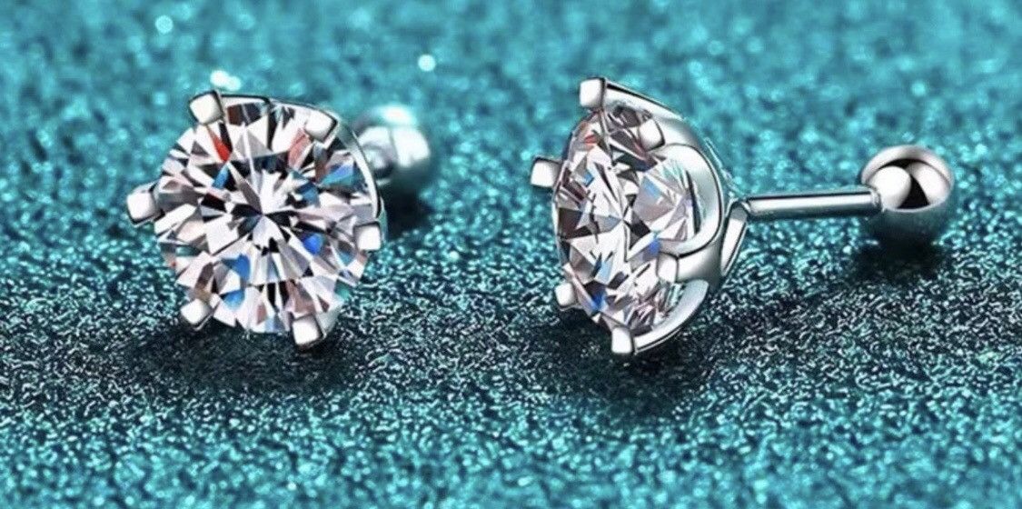 Jewelry Moissanite Screw Stud Earrings Size ONE SIZE - 5 Thumbnail
