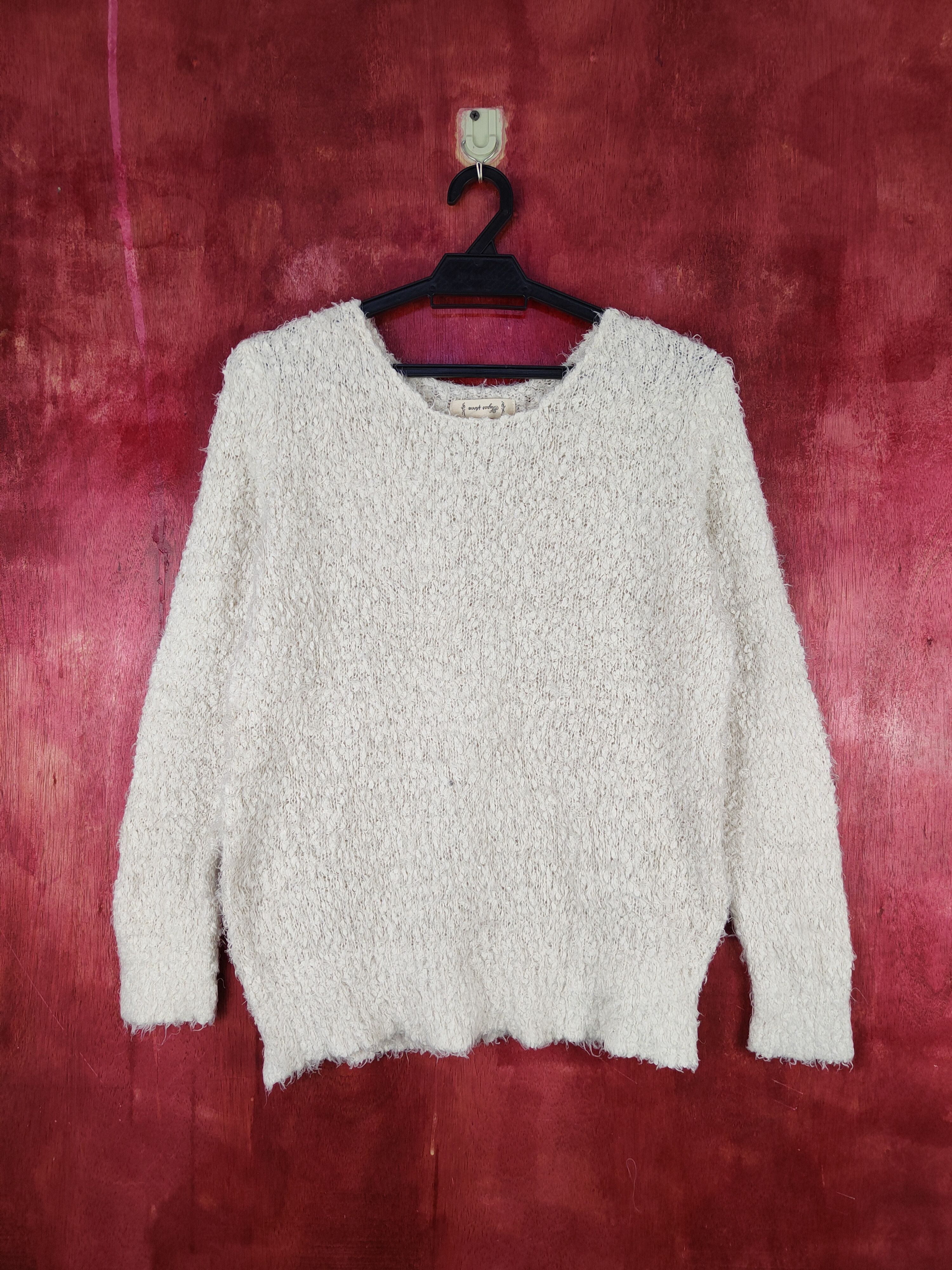image of Homespun Knitwear x Vintage Sugar Spoon Cream Shag Shaggy Fur Mohair Knitwear S2064, Women's (Size 