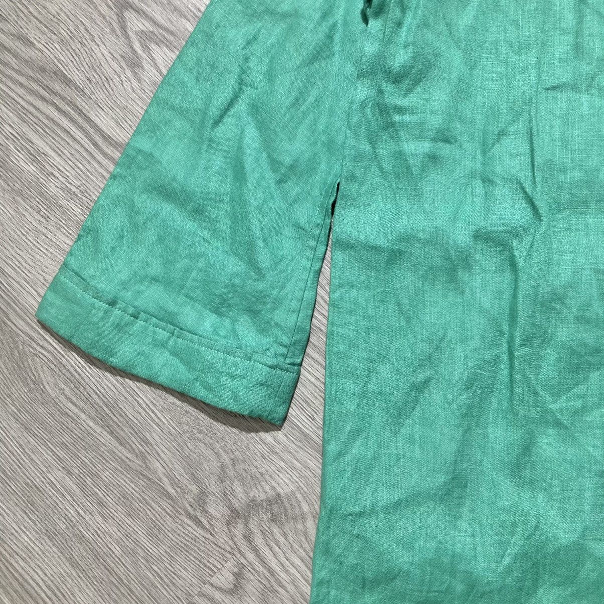 Japanese Brand 2000s Beams Heart Collar Overhead Linen Shirt Green Designer Size M / US 6-8 / IT 42-44 - 16 Thumbnail