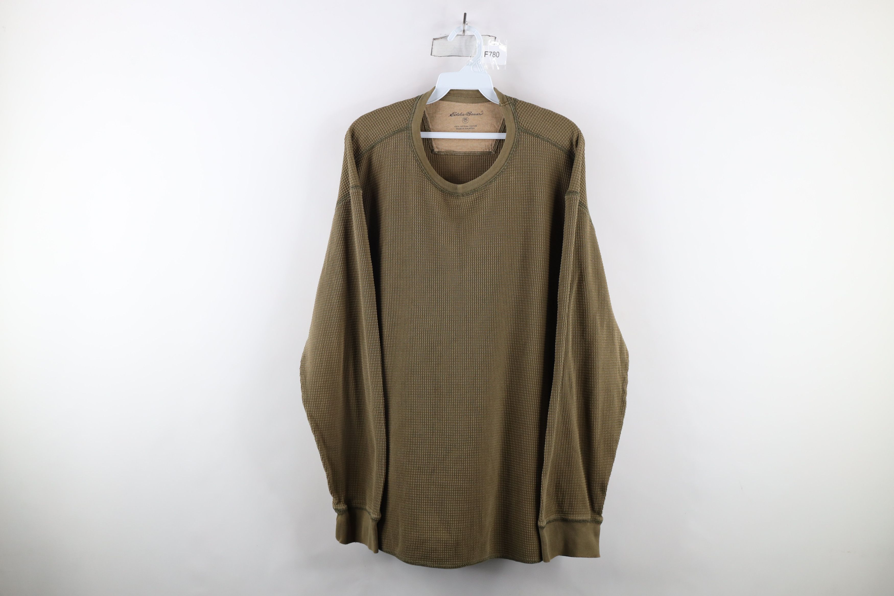 Eddie Bauer × Vintage Vintage 90s Eddie Bauer Thermal Waffle Knit T-Shirt Olive Size US XXL / EU 58 / 5 - 1 Thumbnail