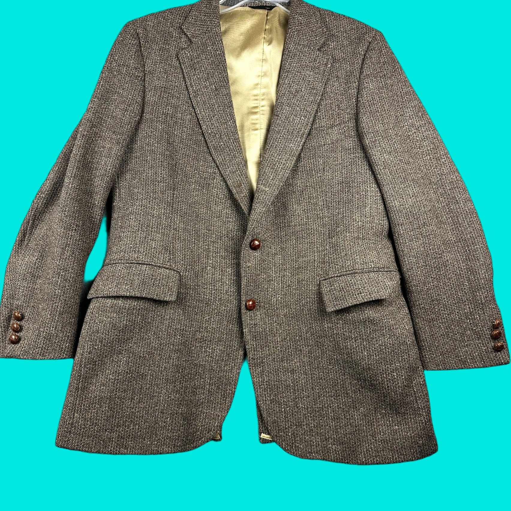 Vintage Yardam Ltd Mens Blazer Sport Coat 40R Brown Gray Tweed 2 Button Notch Lapel Wool Jacket Jacket Front Two-Button Single-Breasted Casual Business Mens Size 40R - 1 Thumbnail