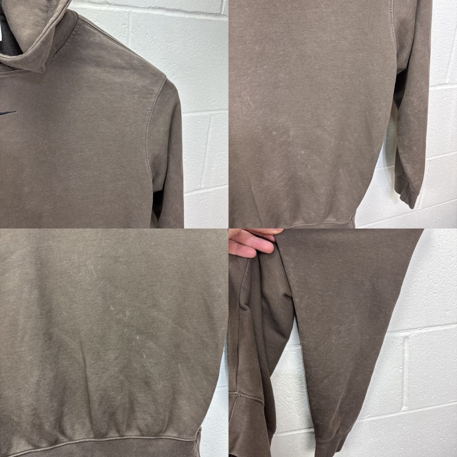 Nike Hoodie Women S Brown Center Swoosh Travis Scott Distressed Embroidered Oversized Crewneck Pullover All Seasons Casual Travel 80s 90s Retro Washed