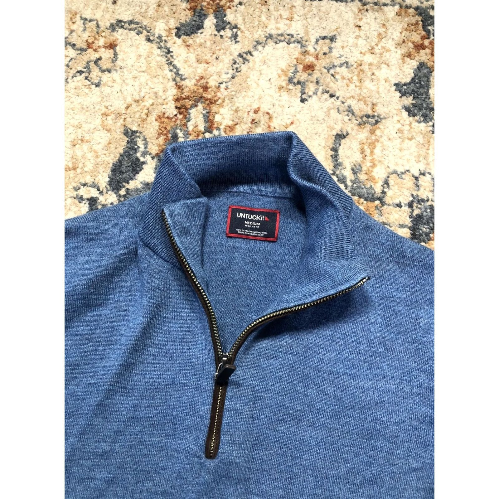 UNTUCKit UNTUCKit Mens Sweater Blue Merino Wool 1/4 Zip Mock Neck Knit Pullover Medium Size US M / EU 48-50 / 2 - 7 Thumbnail