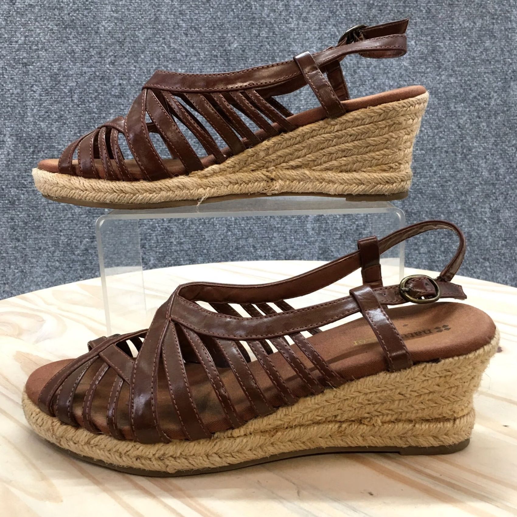 Naturalizer Naturalizer Sandals Womens 8.5 M Espadrille Slingback Brown Leather Wedge Heels Size US 9 / IT 39 - 2 Thumbnail