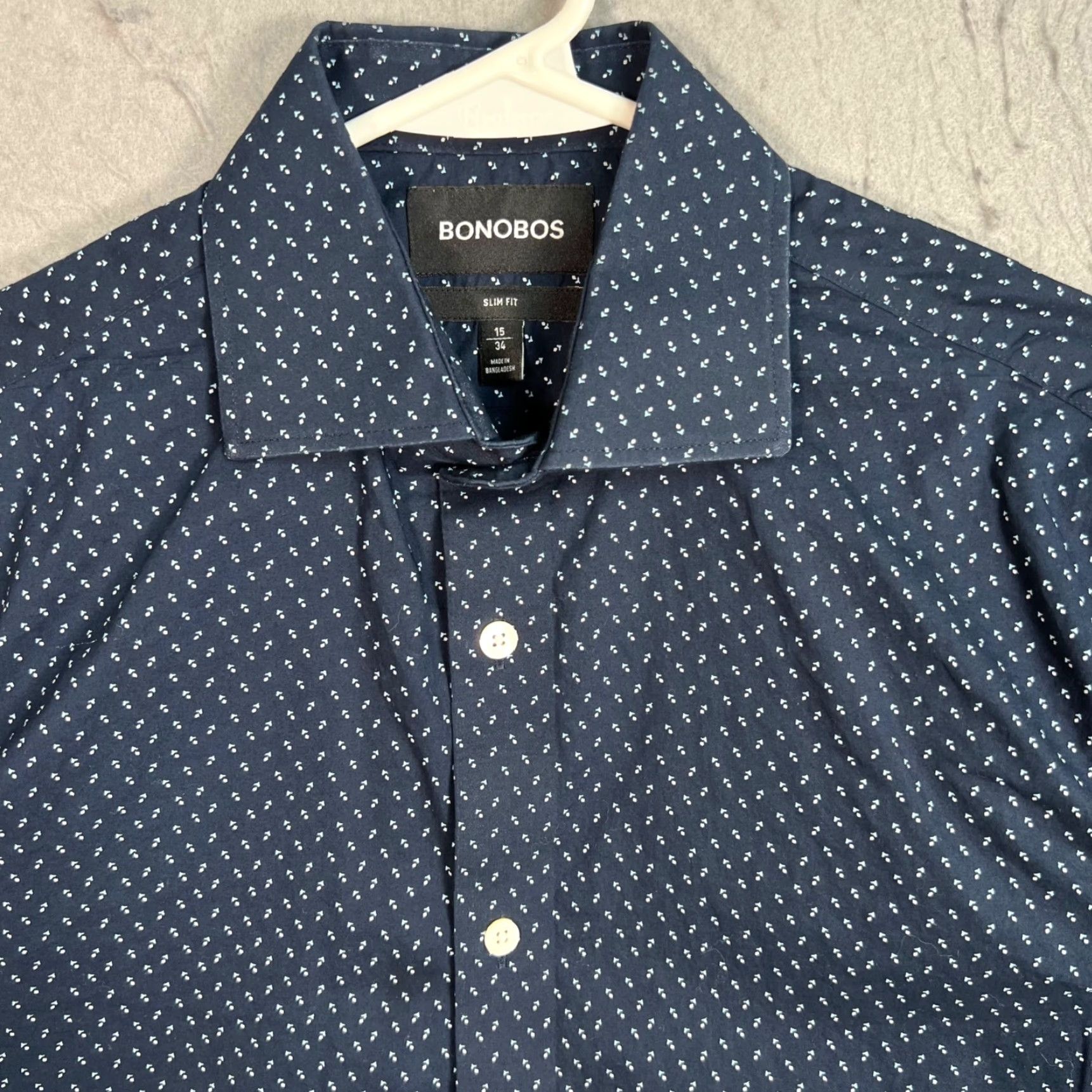 Bonobos Bonobos Slim Fit Shirt Mens 15 / 34 Long Sleeve Blue W/ White Dotted Pattern Size US S / EU 44-46 / 1 - 5 Thumbnail