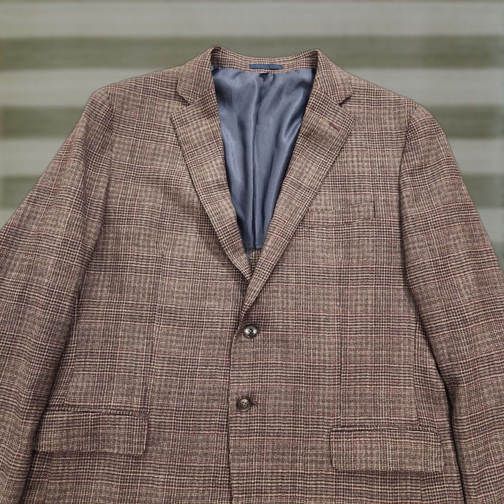 Jos A Bank Sport Coat Men 46R Brown Plaid Slim Fit Unstructured Two-Button Jacket Business Casual Formal Wedding Vintage No