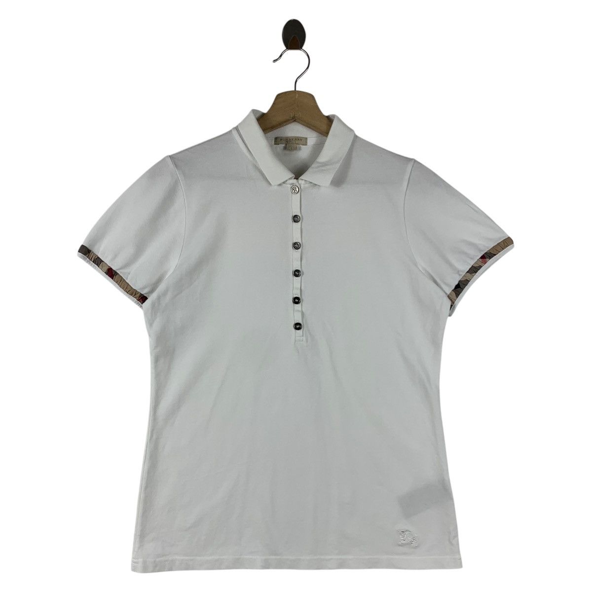 Burberry × Designer BURBERRY brit nova check collar design women polo tee Size L / US 10 / IT 46 - 1 Thumbnail