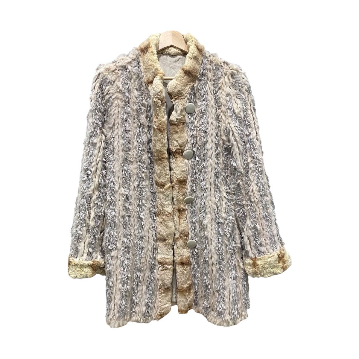 Balmain VINTAGE BALMAIN 1990s Reversible Striped Rabbit Fur Coat L Size L / US 10 / IT 46 - 1 Thumbnail