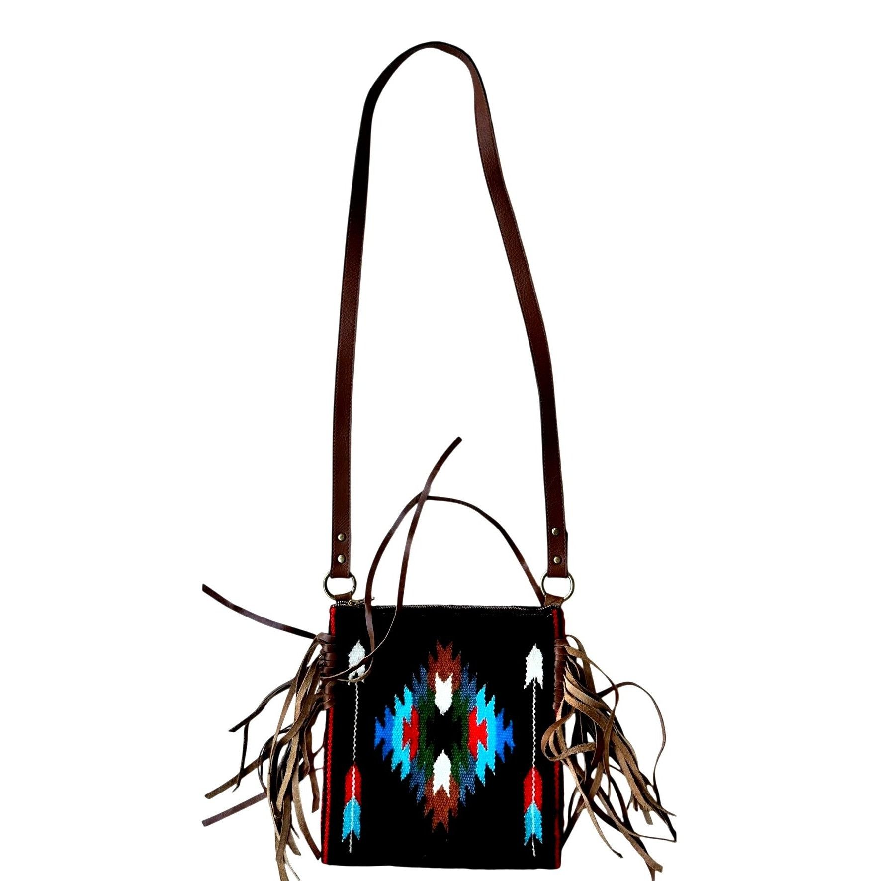 Other Southwestern Cross Body Bag Fringe Top Zip Leather Dari Cott Size ONE SIZE - 3 Thumbnail