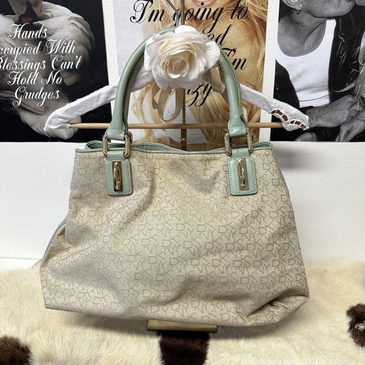 DKNY DKNY vintage beige and baby blue shoulder tote bag Size ONE SIZE - 3 Thumbnail