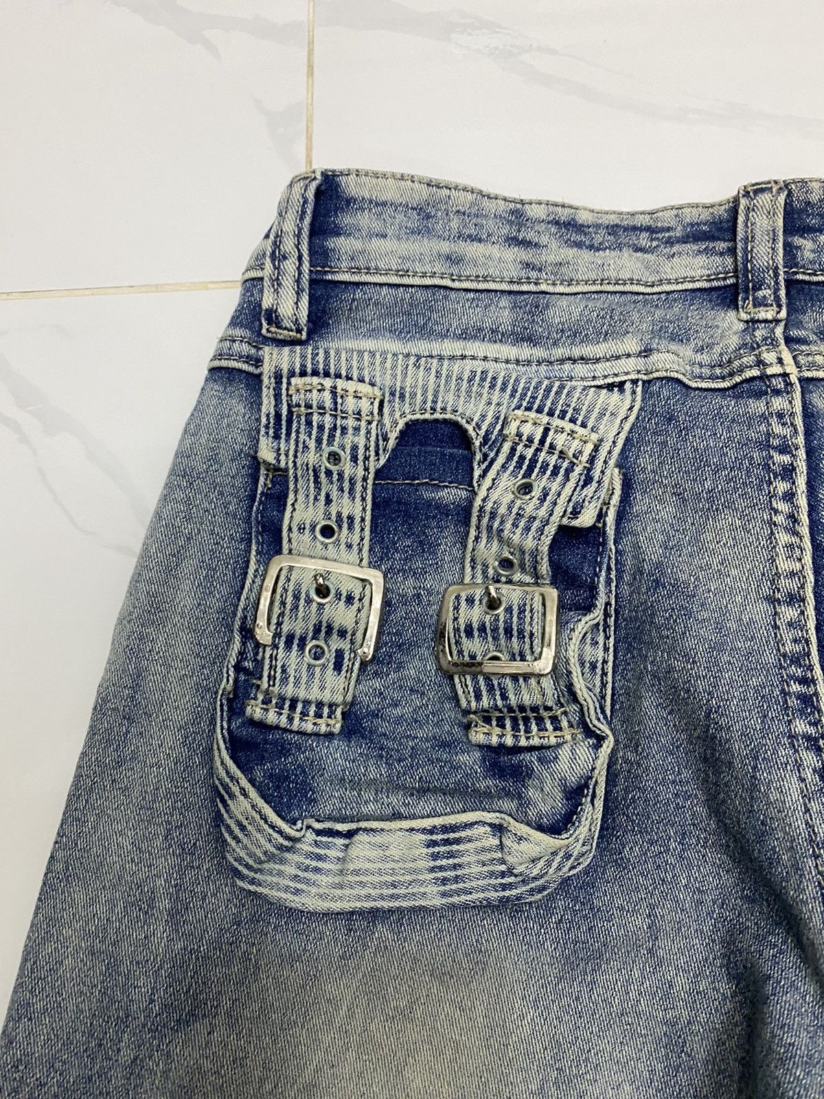 If Six Was Nine 🔥PANTOMIME MULTI POCKET FLARE DISTRESSED DENIM JEANS Size US 26 / EU 42 - 6 Thumbnail