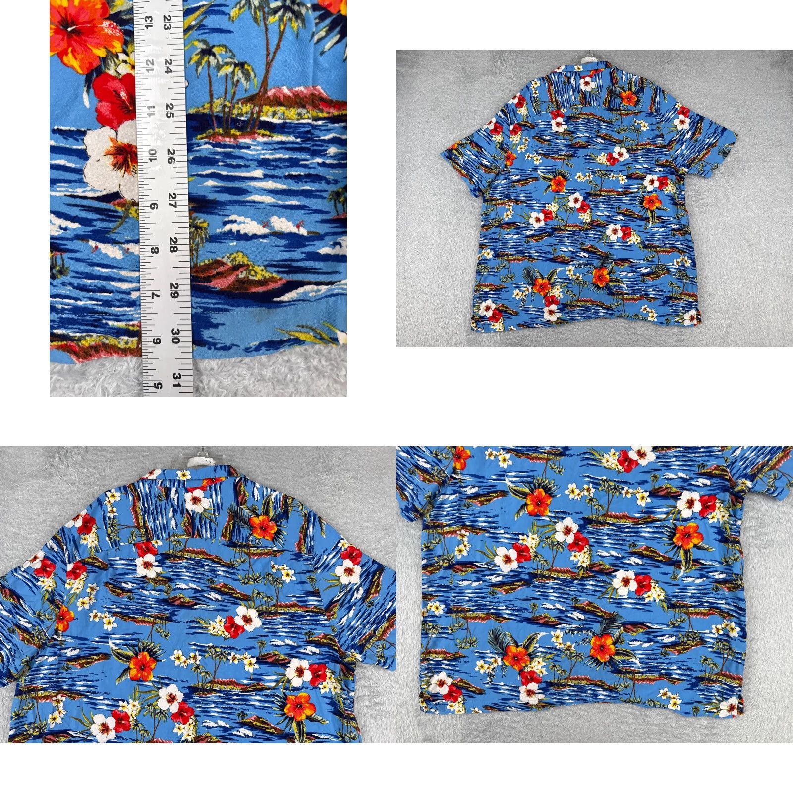 George George Shirt Men 2XL Blue Floral Island Hawaiian 100% Rayon Button-Up Size US XXL / EU 58 / 5 - 9 Thumbnail