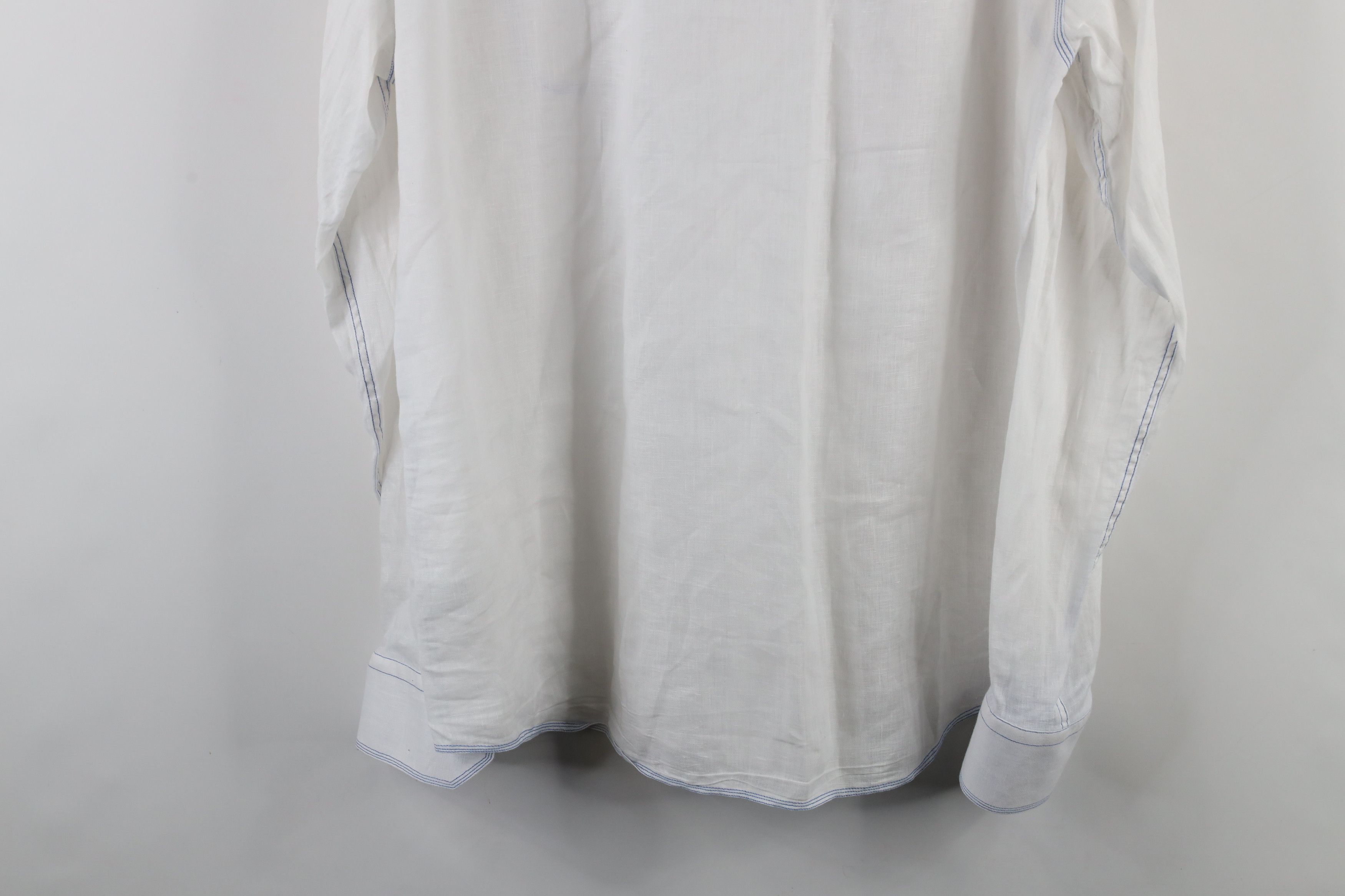 Vintage Bugatchi Uomo Fit Sheer Linen Collared Button Shirt White Size US L / EU 52-54 / 3 - 14 Thumbnail