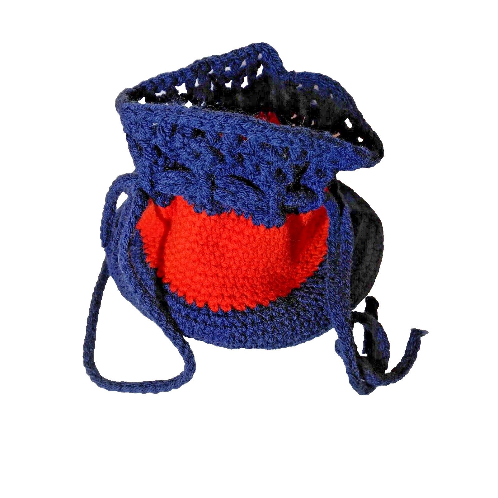 Handmade 2 Handmade Drawstring Crotchet Handbag Navy & Blue! Size ONE SIZE - 5 Thumbnail