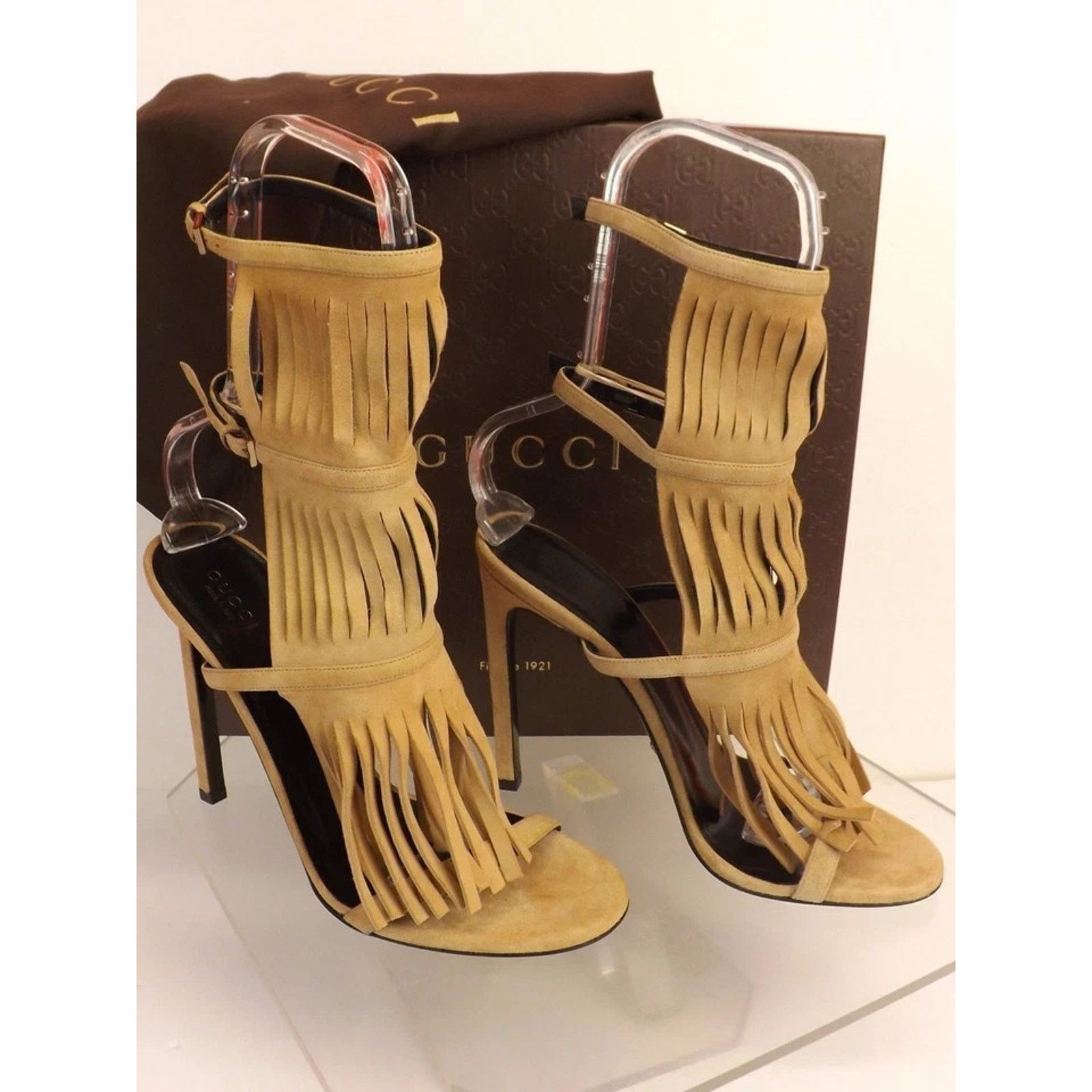Gucci GUCCI BROWN SUEDE 347284 FRINGE GLADIATOR TALL SANDALS 36.5 Size US 6.5 / IT 36.5 - 4 Thumbnail