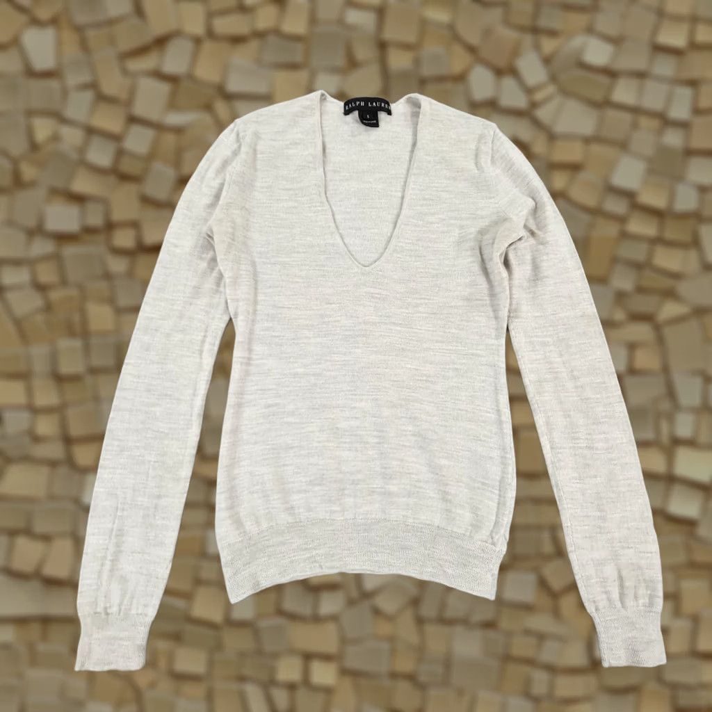 Polo Ralph Lauren Polo Ralph Lauren Black Label Jumper Womens Gray V-Neck Slim Knit Cashmere Pullover S Small Size S / US 4 / IT 40 - 1 Thumbnail