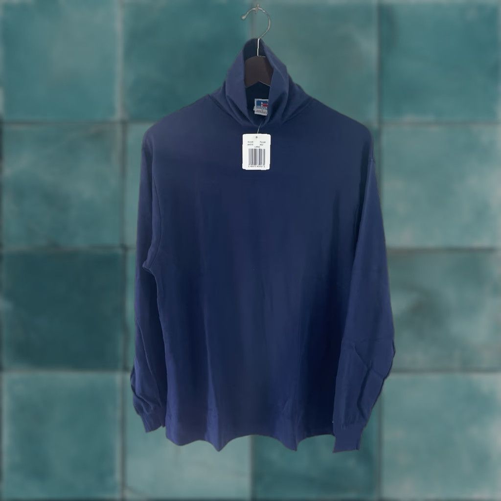 Russell Athletic VINTAGE Russell Athletic Turtleneck Shirt Mens L NOS NWT 90s USA Made Blue Cotton 100% R Patch Sleeve Mens Century Regular Long Sleeve Size US L / EU 52-54 / 3 - 1 Thumbnail