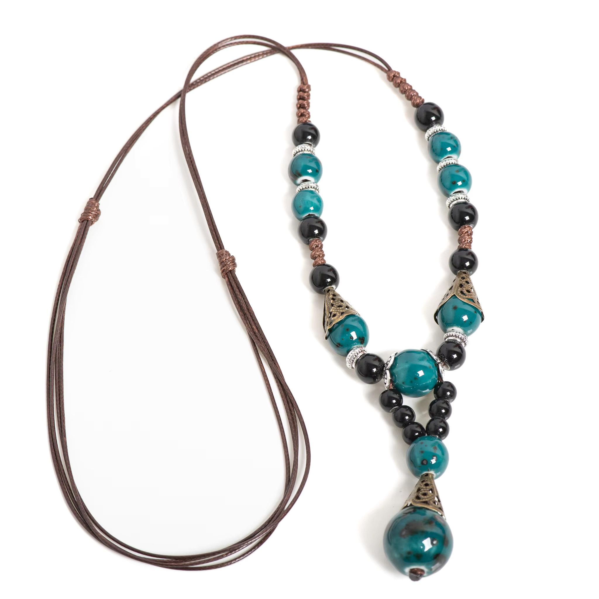 Jewelry Handmade Blue Ceramic Bead Necklace Size ONE SIZE - 1 Thumbnail