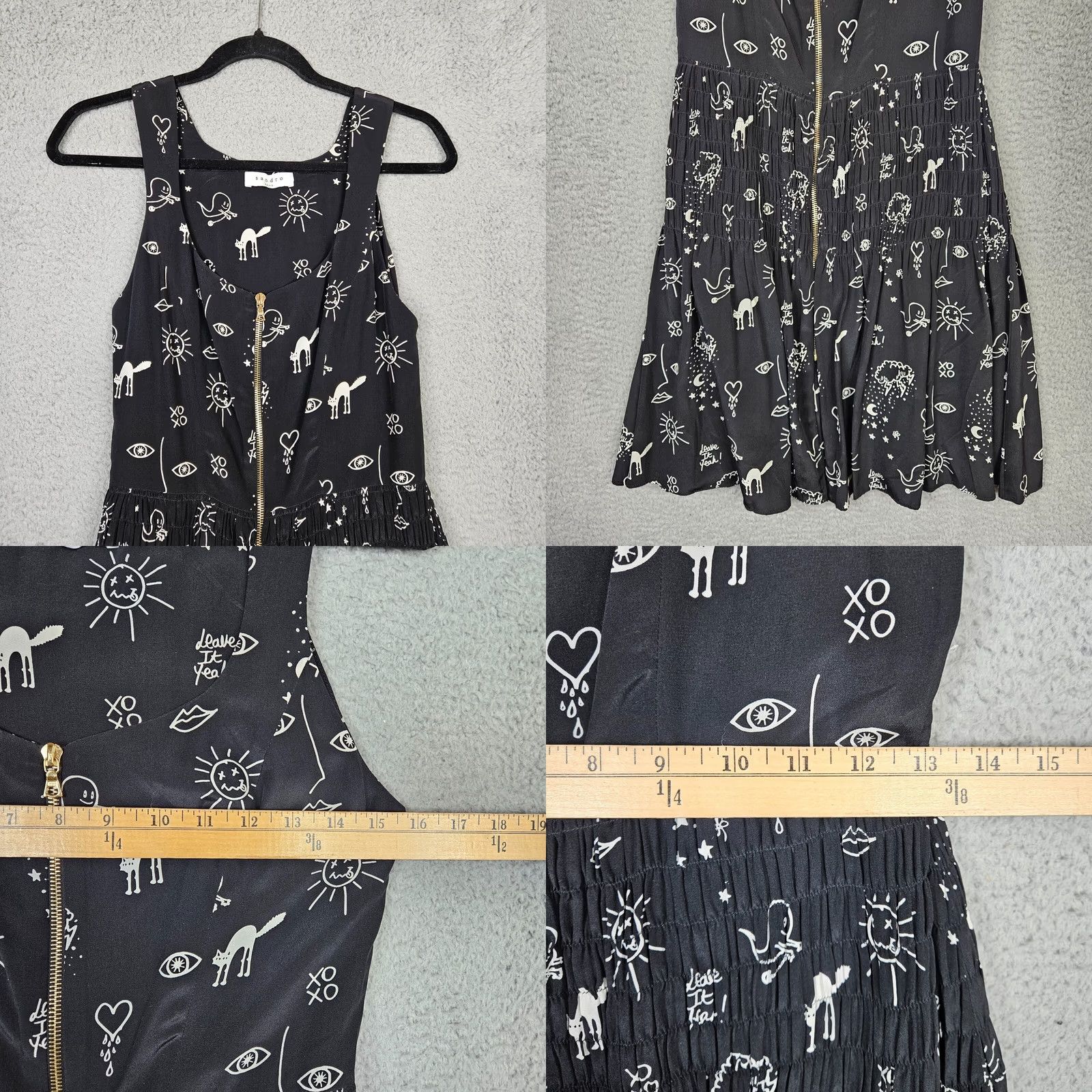 Sandro Sandro Paris Women’s Silk Halloween Ghost Cat Doodle Print 3D Dress Sz 1 Size XS / US 0-2 / IT 36-38 - 8 Thumbnail