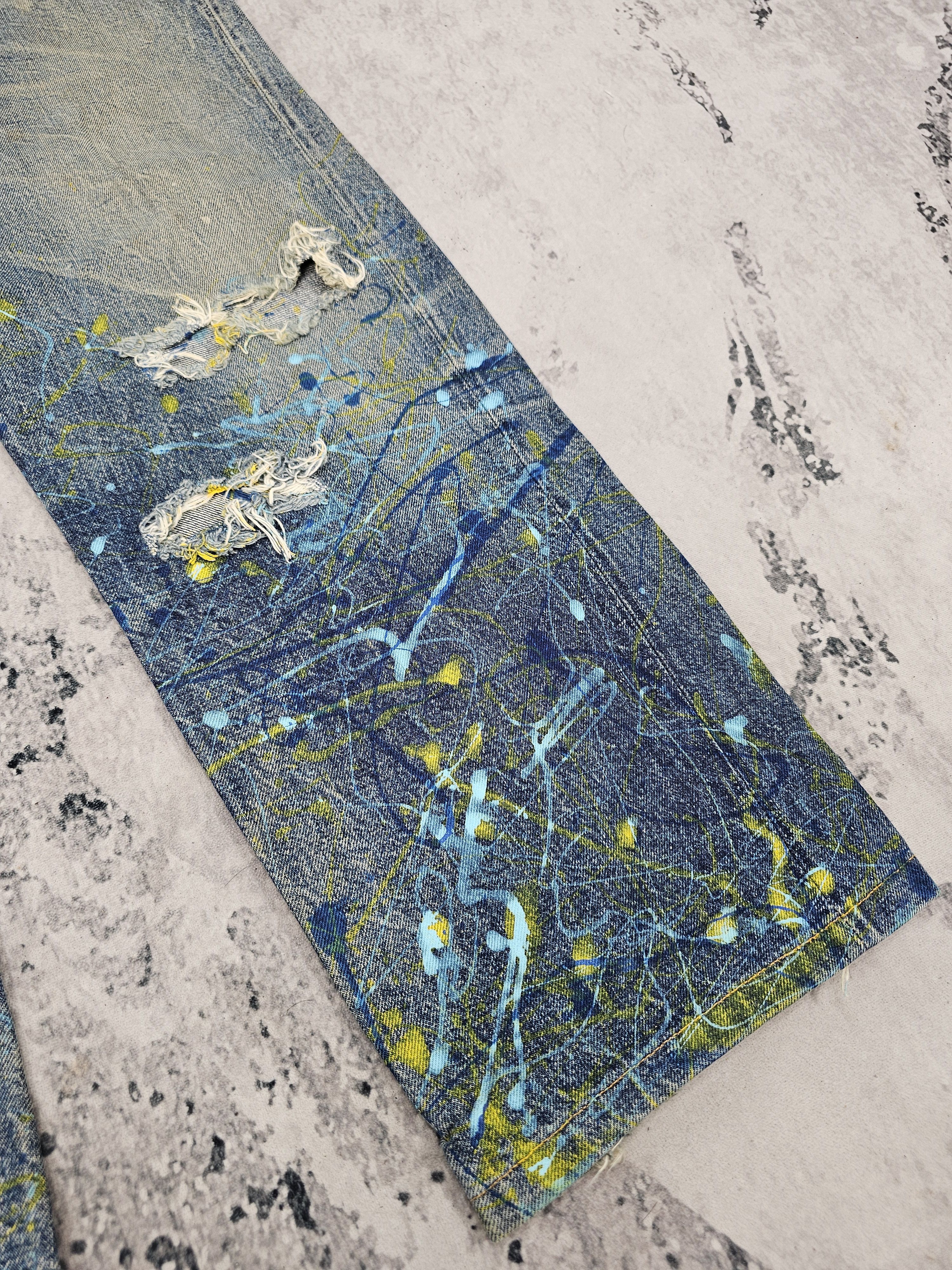 Japanese Brand ACOUSTIC Selvedge Redline Paint Splash Ripped Jeans JB0315 Size US 32 / EU 48 - 12 Thumbnail