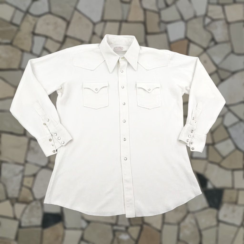 Vintage VINTAGE H Bar C Ranchwear Shirt Men XL White Western Pearl Snap Ribbed Long Tail Size US XL / EU 56 / 4 - 1 Thumbnail