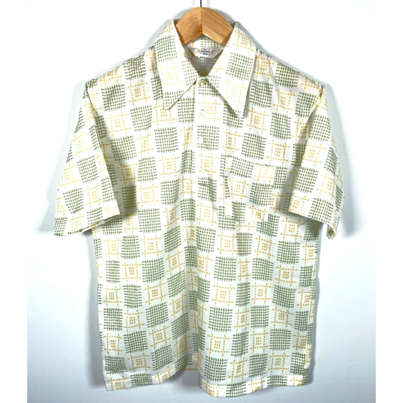 Jantzen VINTAGE Jantzen Polo Shirt Men L White Green Check 70s 90s Retro Large Collar Size US L / EU 52-54 / 3 - 2 Thumbnail