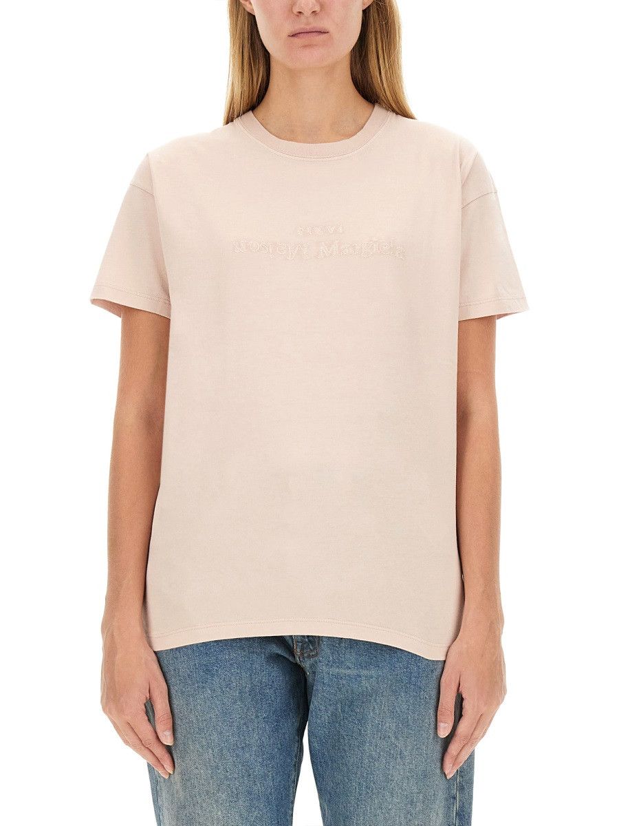 Maison Margiela MAISON MARGIELA T-SHIRT WITH LOGO - BEIGE Size S / US 4 / IT 40 - 1 Thumbnail