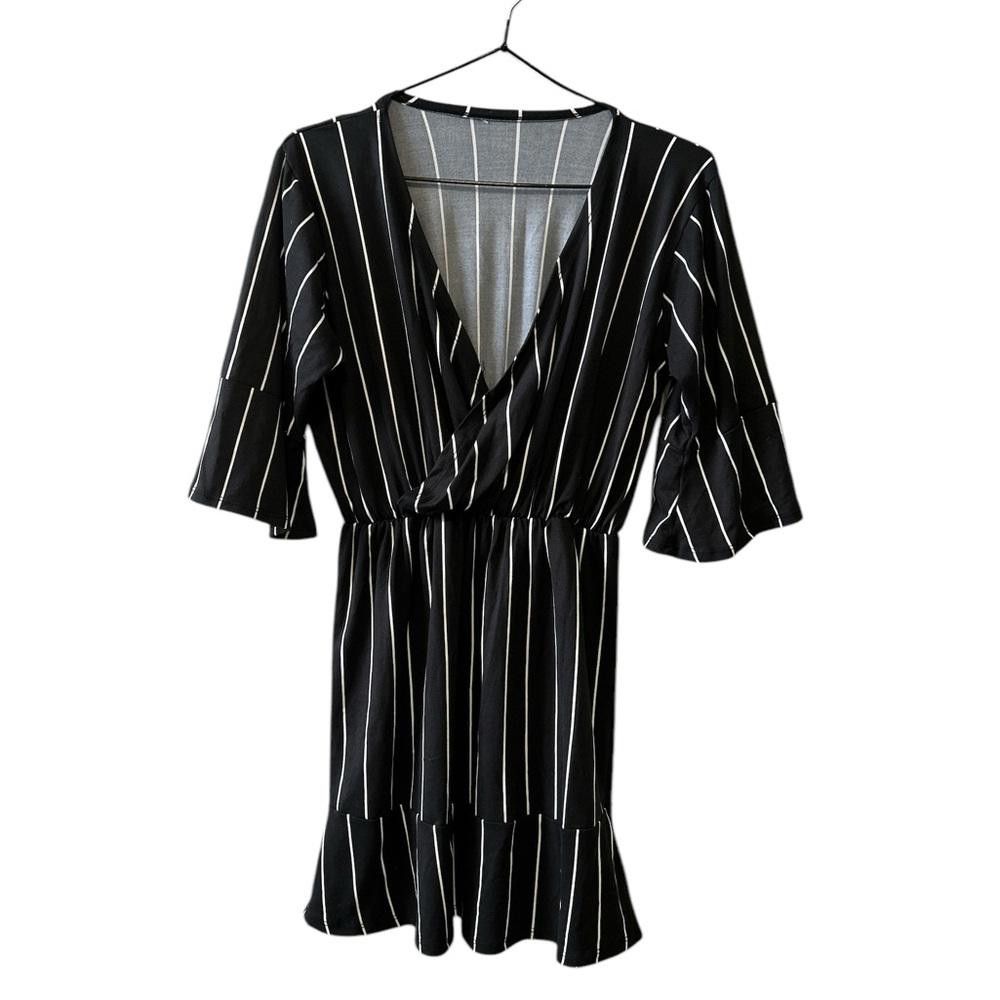 Designer Black and White Striped Mini Dress Size M / US 6-8 / IT 42-44 - 1 Thumbnail