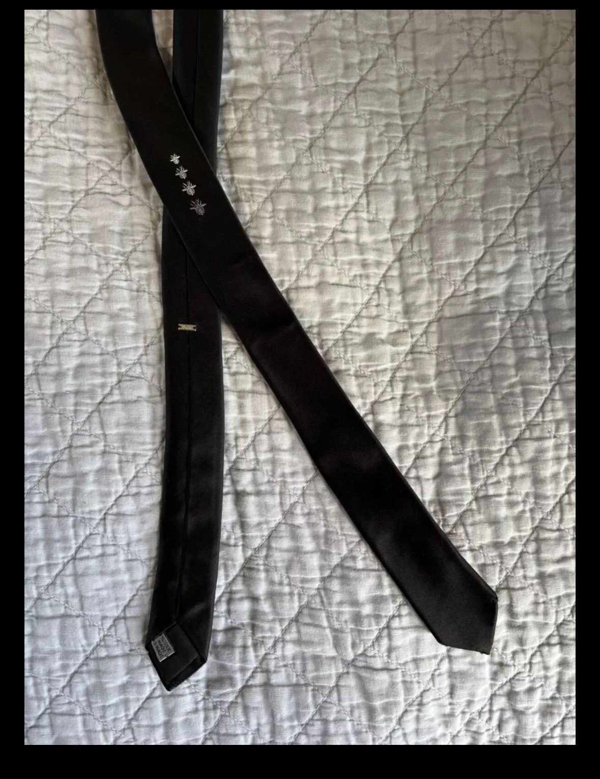 小物 dior homme archive strap narrow tie Dior Homme Narrow Tie Plain Black Bee 100% Silk Jacquard Men