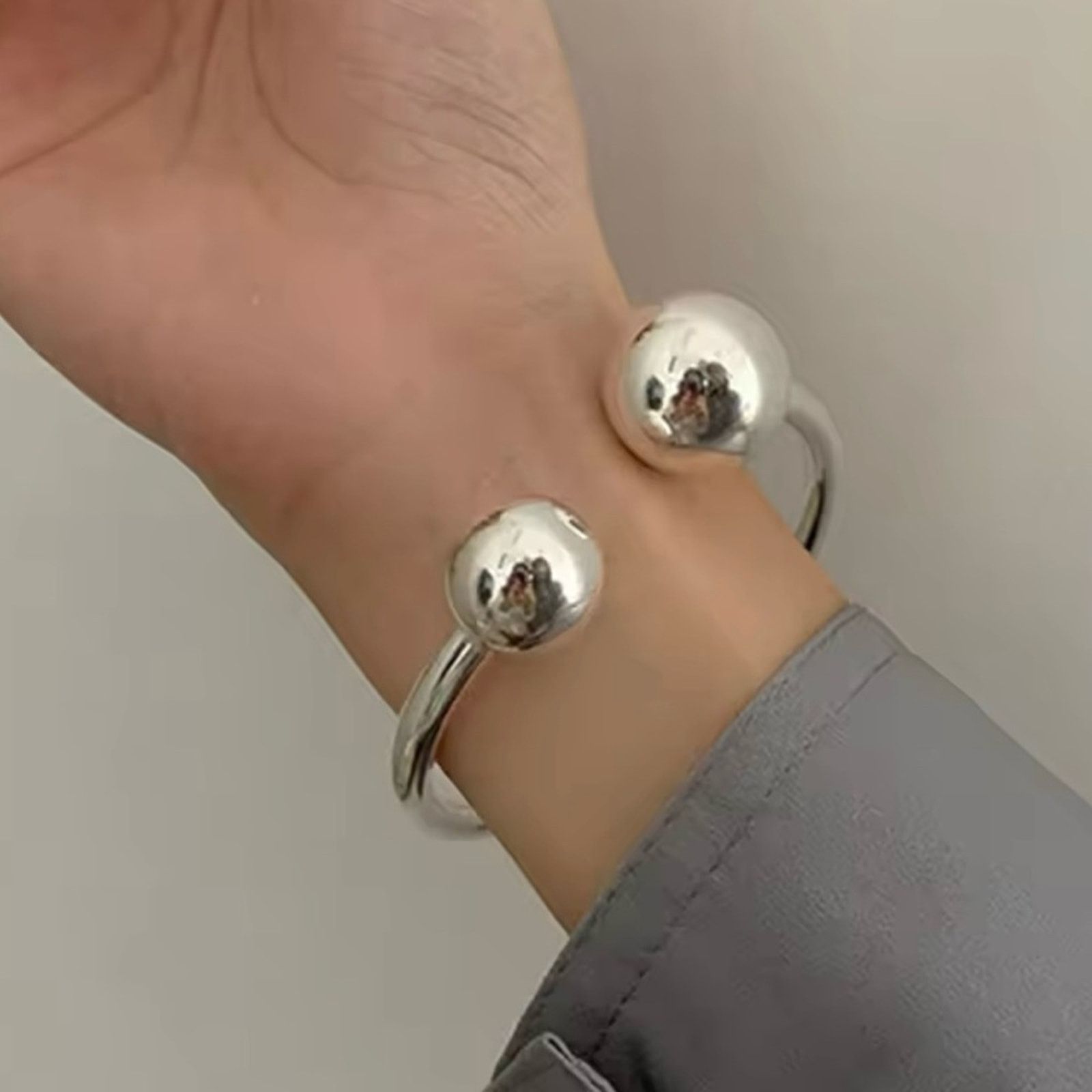 Other Sterling Silver Ball End Cuff Bracelet Size ONE SIZE - 2 Thumbnail