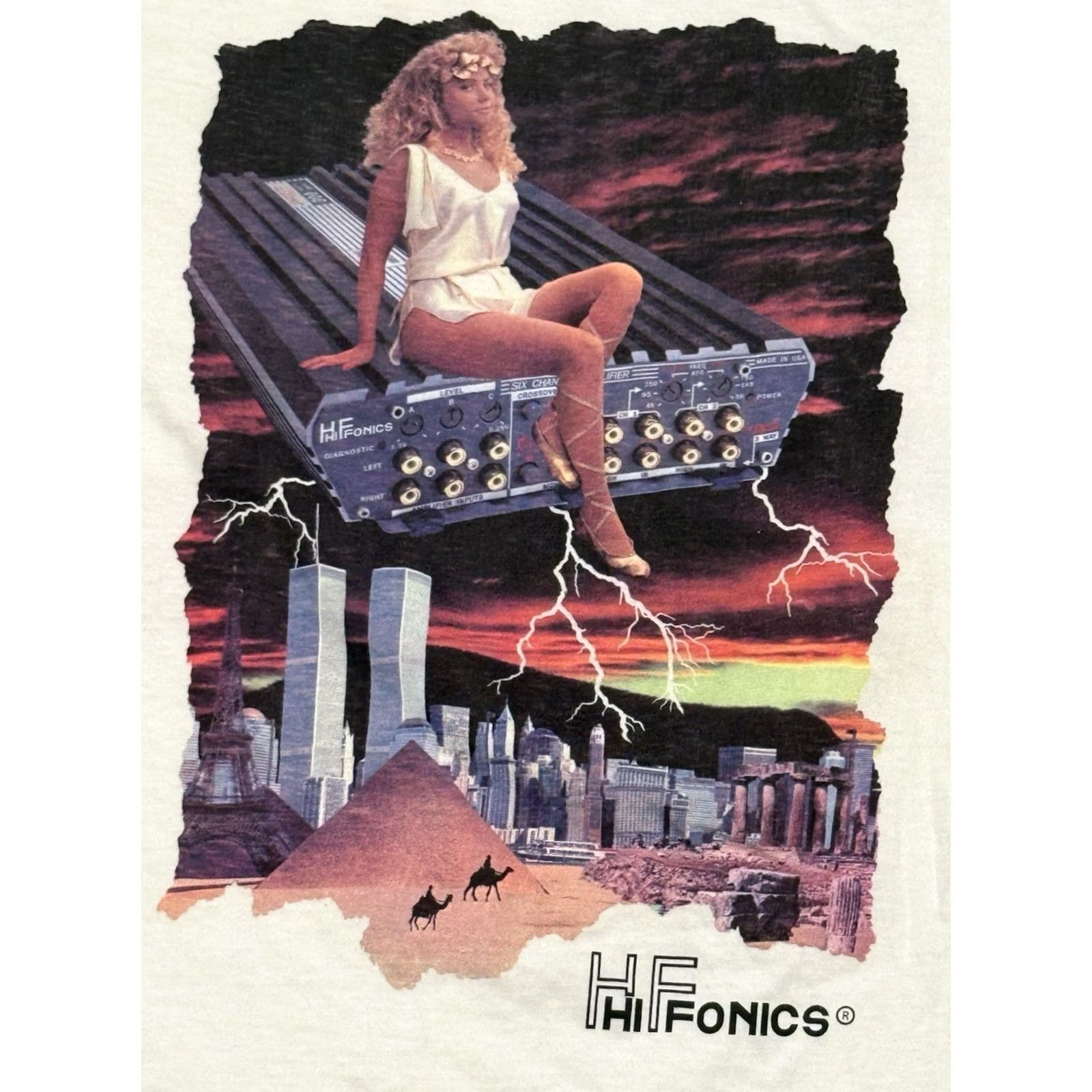 Hanes VINTAGE Hanes Power From The Gods Shirt L White Pinup Girl Cars 90s Graphic Print Mens Shirt Size US L / EU 52-54 / 3 - 3 Thumbnail