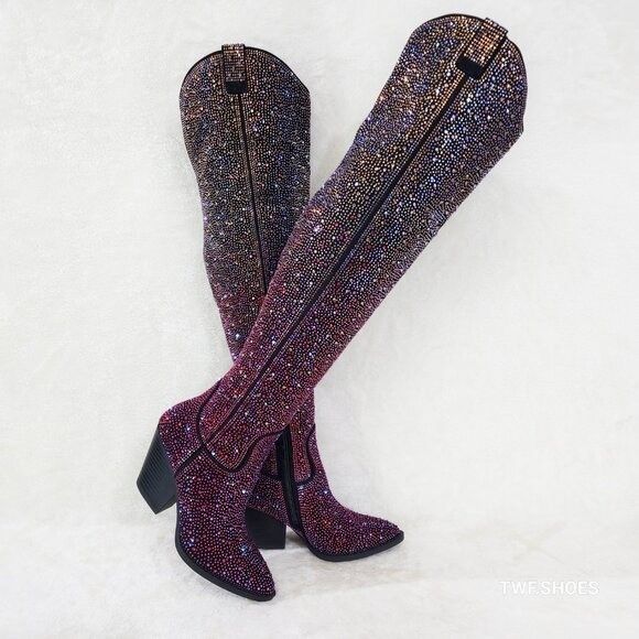 Other Country Glam Iridescent Ombre Rhinestone OTK Thigh High Cowg Size US 9 / IT 39 - 8 Thumbnail
