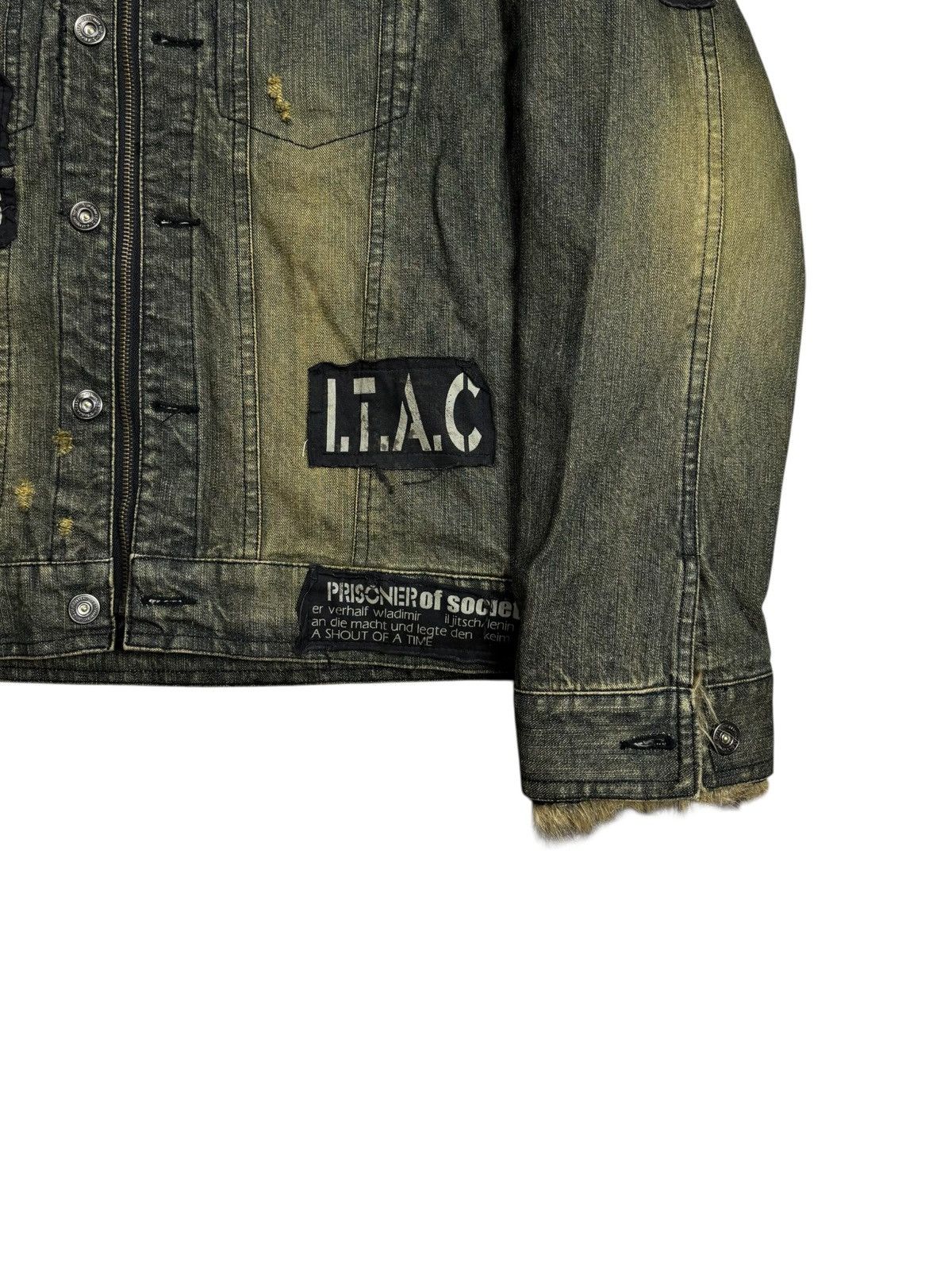 Tornado Mart 2000s In The Attic Fur Collar Mud Wash Patchwork Denim Jaket Size US M / EU 48-50 / 2 - 4 Thumbnail