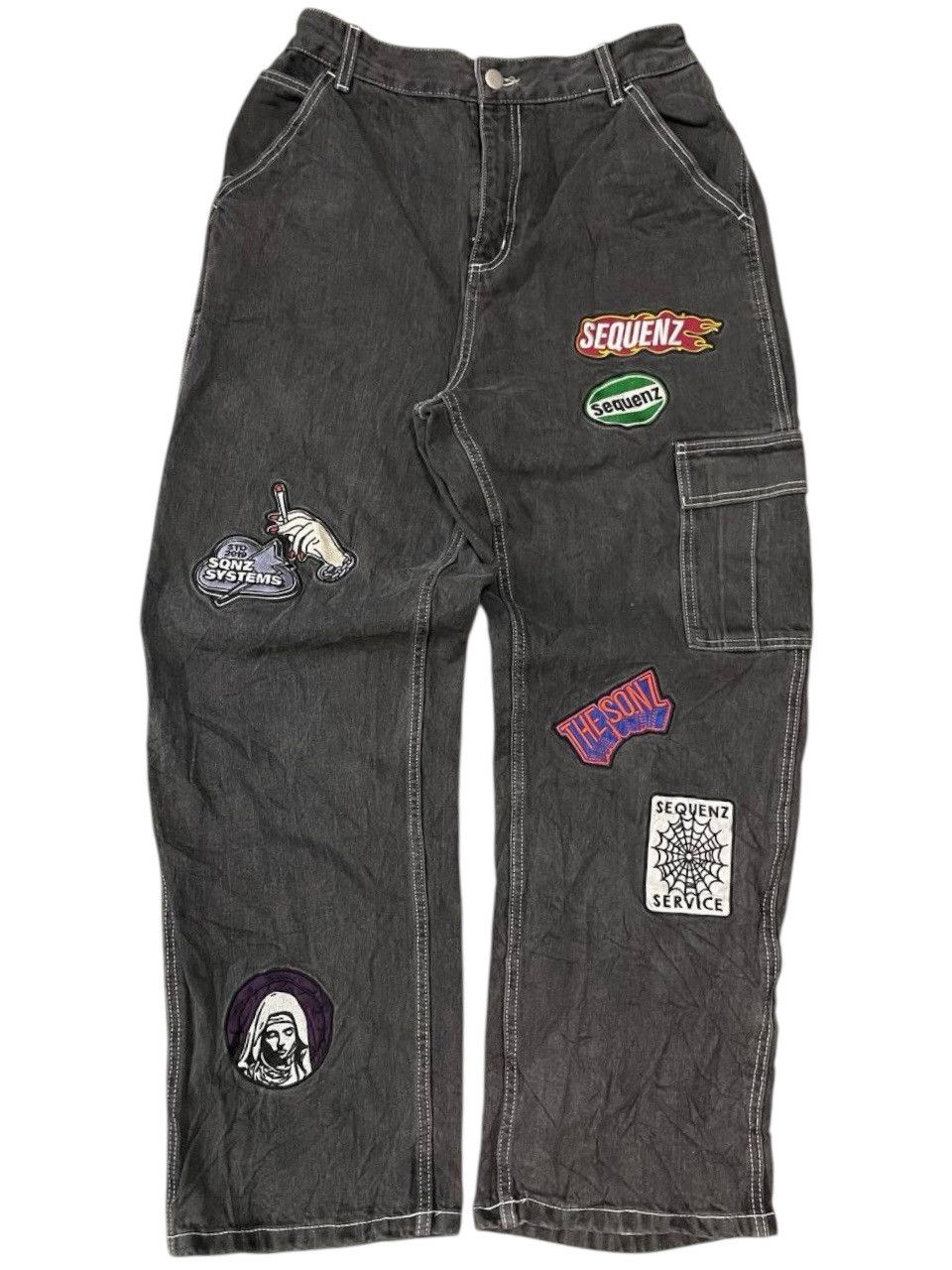 Japanese Brand Y2K BAGGY SEQUENZ FULL PATCH Size US 34 / EU 50 - 1 Thumbnail