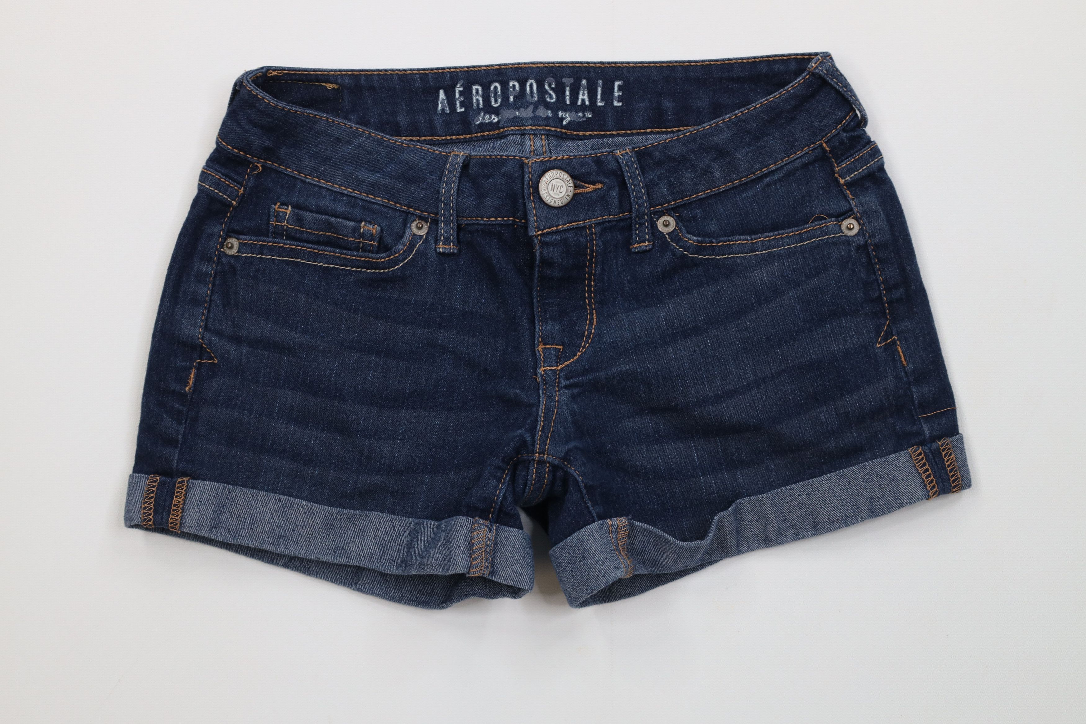 Aeropostale Vintage Y2K Aeropostale Mini Micro Cuffed Denim Shorts Blue Size 24" / US 00 / IT 34 - 1 Thumbnail