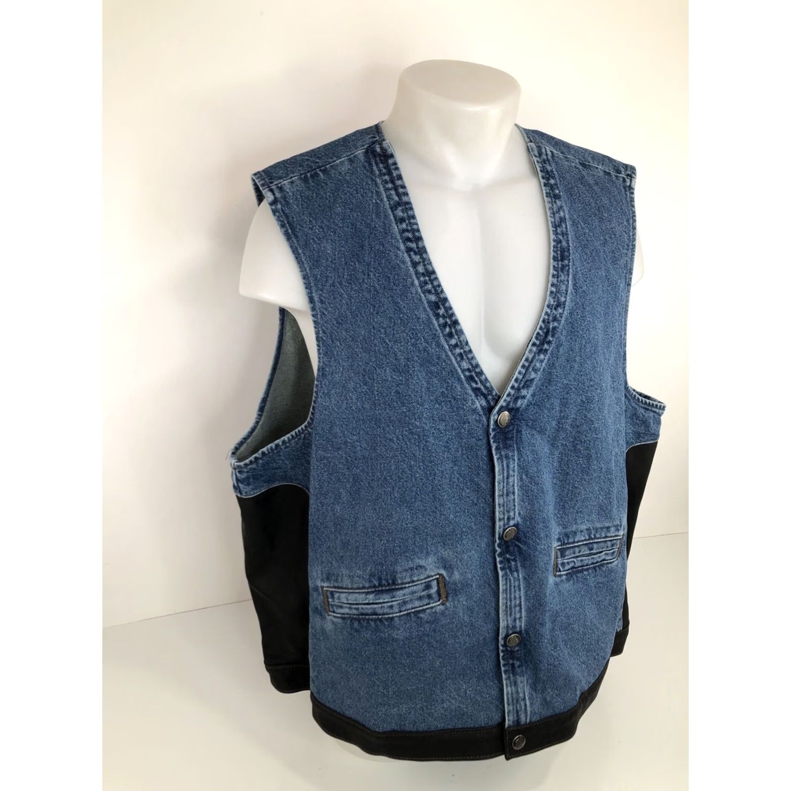 Harley Davidson HARLEY DAVIDSON Biker Denim Vest Mens 3XL Leather Trim Snap Closure Size US XXL / EU 58 / 5 - 3 Thumbnail