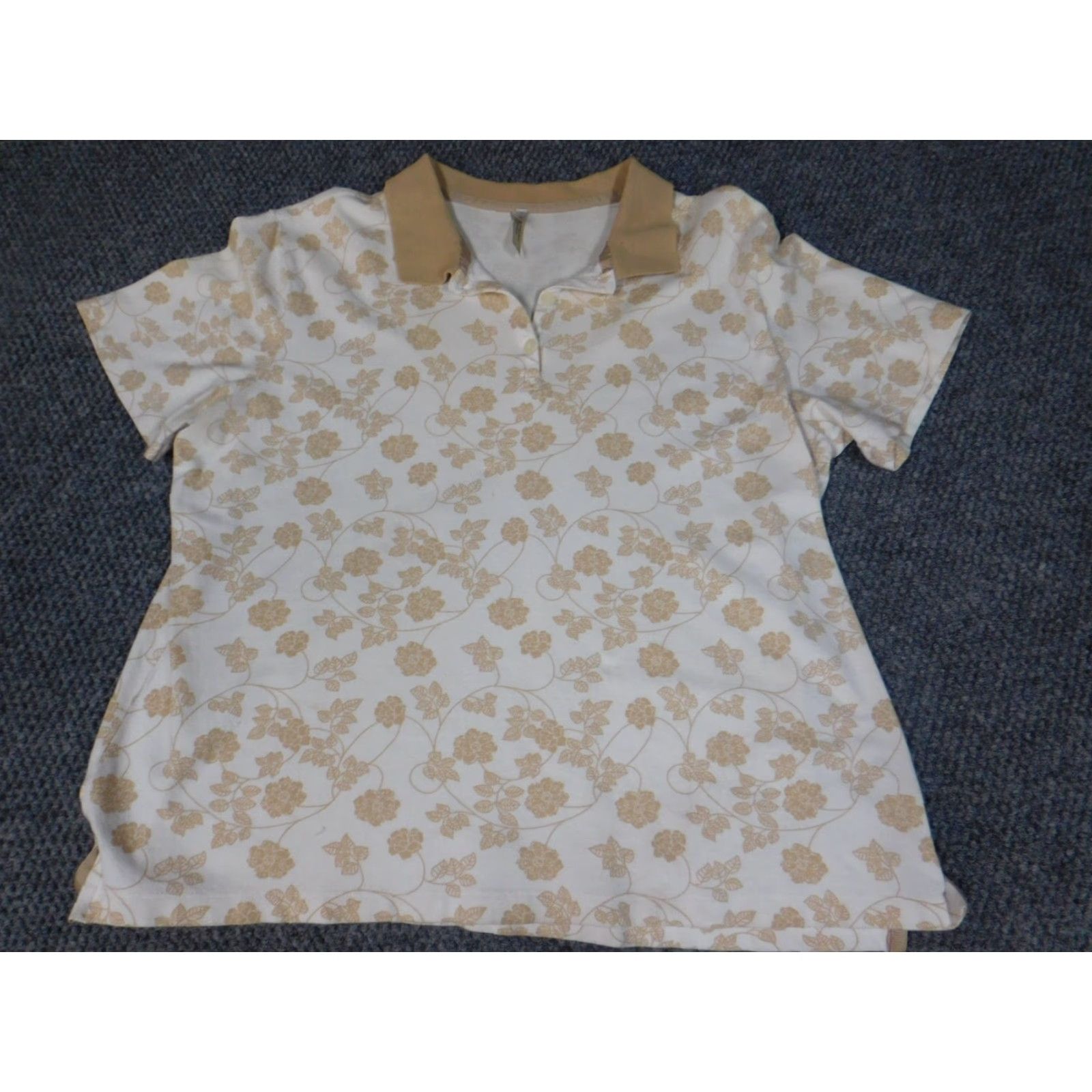 Vintage White Stag Shirt Blouse Womens XL Beige Floral Short Sleeve Crew Neck Cotton Rayon Stretch Casual Size XL / US 12-14 / IT 48-50 - 3 Thumbnail