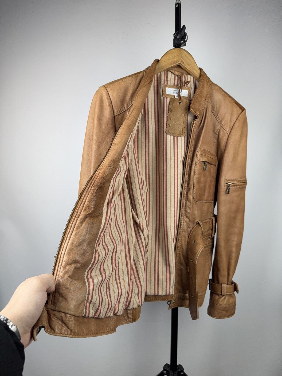 Japanese Brand 00s Leather Safari Biker Moto Jacket Tan Brown Vintage Size M / US 6-8 / IT 42-44 - 13 Thumbnail